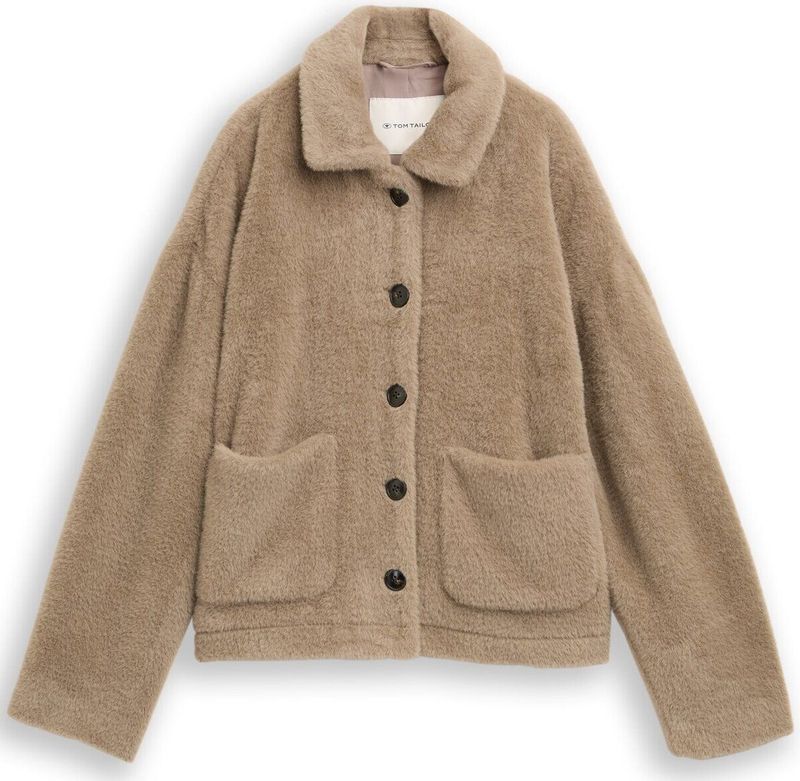 Tom Tailor - Bouclé Jas - Soft Taupe Grey - Met Zakken
