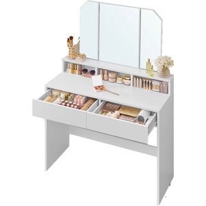 Vasagle Kaptafel - Met Opvouwbare Spiegel - Make Up Tafel - Met Opbergruimte - Wit - 80x40x132cm