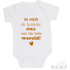 100% katoenen Romper ""Ik heb de leukste oma van de hele wereld"" Unisex Katoen Wit/tan Maat 56/62
