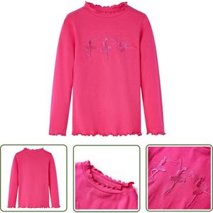 vidaXL Lang Mouw - Kinderhemd - Kindershirt met lange mouwen 104 felroze - Meisjeskleren - Roze Kleurtje - Balerina Print