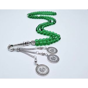 Handgemaakte tesbih natuursteen ""Groene kwartz"" - Aantal kralen 99 - Diameter kralen 8MM - met metaal tassel ""Masha' allah-1"" - Een mooi cadeau-idee
