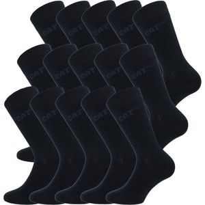 Caterpillar 15 Paar Business Werksokken Heren, Kuithoogte - Katoen Zwart, 35-38