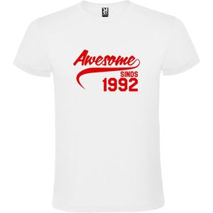 Wit T shirt met ""Awesome sinds 1992"" print Rood size XS