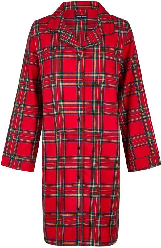 Happy Shorts Dames Nachthemd Lange Mouw Flanel Rood Geruit - Maat S