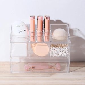 Transparante acryl make-up organizer - badkamerkast stapelbare organizer - lippenstifthouder - cosmetische opberghouder - ijdelheid cosmetica - katoenen bal - katoenen pad