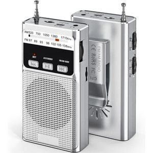 GTB® Transistor Radio Op Batterijen - Transistor Radio - Transistor Radio met Netvoeding - Zilver - 14cm x 8cm x 4cm