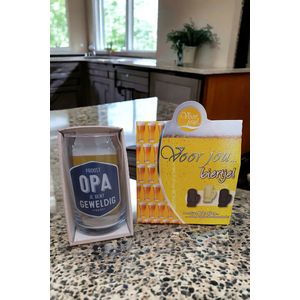 Bier-Bierglas-Pensioen-Belgische-Chocolade-Melk-Witte-Pure-100gram-Opa-Bonus Opa-Vaderdag-Opa en Oma dag-Je bent geweldig-Lieve Opa-Proost-Biercadeau-Giftset-Familie-Verjaardag-Kerstcadeau-Kerst-Sinterklaas