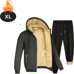 Nivard Thermokleding Heren - Thermobroek - Thermoset Fleece - Met Capuchon - Thermolegging - Winter - Thermojack - Donkergrijs - S