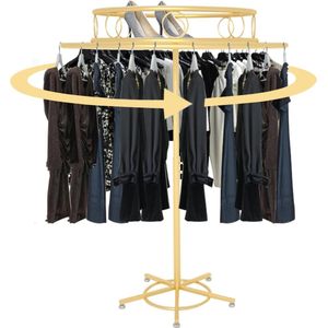 Metalen ronde draaibare kledingstandaard, 110-160 cm in hoogte verstelbare multifunctionele garderobestandaard, vrijstaande kleerhanger voor detailhandel, boetieks, slaapkamer, kledingwinkel