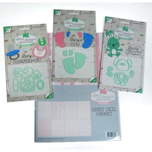Joycrafts Dendennis - Baby girl set met designpapier en 3 verpakkingen met stencils 1000/0053