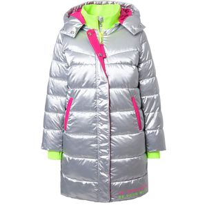 Angel of Style Angel of Style - Dames - Doorgestikte mantel straight fit neon details rugprint - Zilver - Maat 42