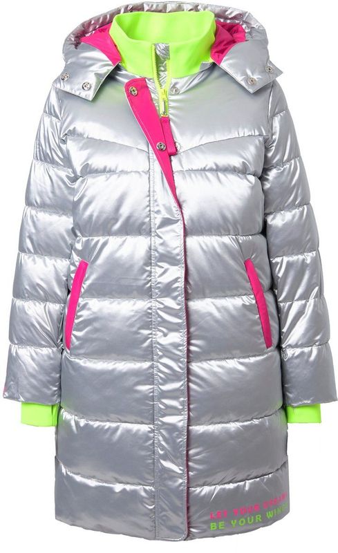 Angel of Style Angel of Style - Dames - Doorgestikte mantel straight fit neon details rugprint - Zilver - Maat 42