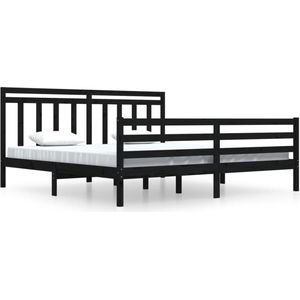 vidaXL - Bedframe - massief - hout - zwart - 200x200 - cm