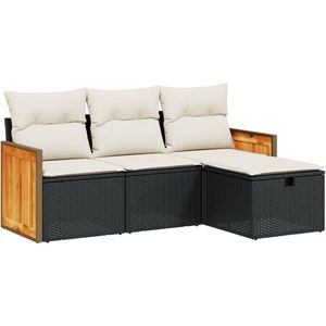 vidaXL Loungeset 4-delig - Zwart - Inclusief Kussens Loungeset - Tuinset - PE-rattan - Buitendecoratie - Tuinmeubels