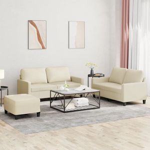 vidaXL Loungeset 3-delig - Kunstleer - Inclusief Kussens Loungeset - Tuinlounge - Buitenset - Crème Kleur - Kunstleder - Loungebank - Relaxstoel - Tuinmeubelen - Terras Meubels