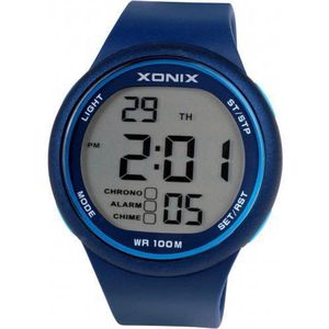 Xonix GJB-A04 - Horloge - Digitaal - Heren - Mannen - Rond - Siliconen band - ABS - Cijfers - Achtergrondverlichting - Alarm - Start-Stop - Chronograaf - Tweede tijdzone - Waterdicht - 10 ATM - DonkerBlauw - LichtBlauw