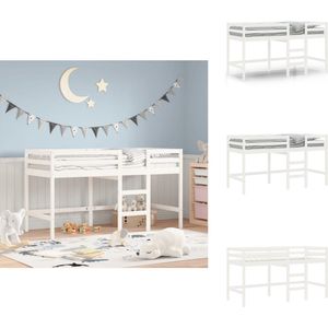 vidaXL Kinderhoogslaper - Kinderhoogslapers - Kinderbedframe - Kinderbed - Kinderhoogslaper met ladder 90x200 cm massief grenenhout wit