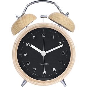 Alarm clock Classic Bell wood w. black dial, BOX32
