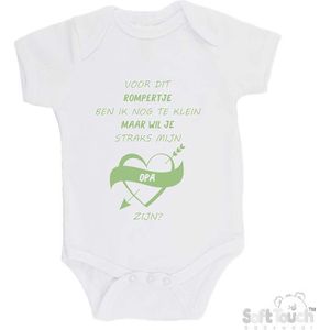100% katoenen Romper Zwangerschap Aankondiging 2.0 ""Voor dit rompertje ben ik nog te klein maar wil je straks mijn opa zijn"" Unisex Katoen Wit/sage green (saliegroen) Maat 62/68