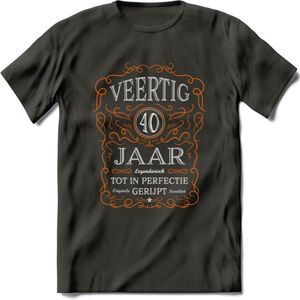 40 Jaar Legendarisch Gerijpt T-Shirt | Oranje - Grijs | Grappig Verjaardag en Feest Cadeau Shirt | Dames - Heren - Unisex | Tshirt Kleding Kado | - Donker Grijs - 3XL