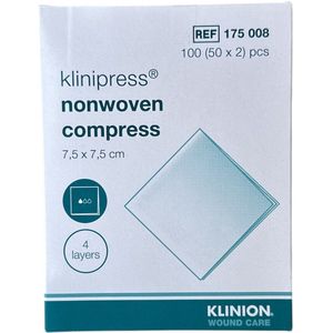 Klinion non-woven kompres 7,5 x 7,5 cm steriel verpakt, 50 x 2 stuks