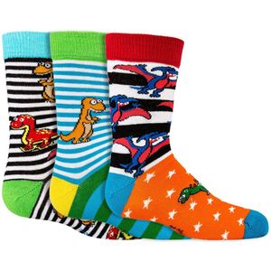 Kindersokken 19-22 | Grappige sokken | Print: Dino | Kleur: Diverse kleuren | 6 paar voordeelbundel | zachte teennaad