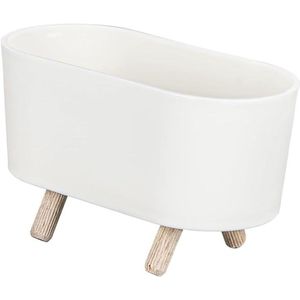 Decoratieve Bloempot met Houten Poten - Miniatuurbak van Kunststof - Wit - 86 cm x 151 cm x 69 cm