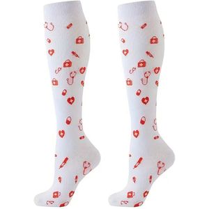 Kousen, compressie, ziekenhuis print ( wit rood)