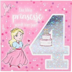 Depesche - Cijferkaart met muziek, vierkant met de tekst ""4 - Een klein prinsesje wordt vier jaar!"" - mot. 007