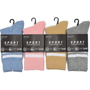 JUNIOR SPORTS/CREW SOKKEN-8PAAR- 31/35-BEIGE&WIT-GRIJS&WIT-BLAUW&WIT-ROZE&WIT