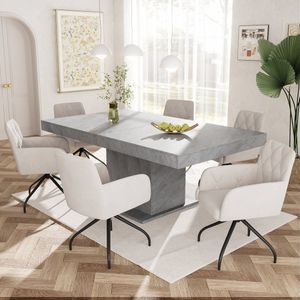 Sweiko 6 sets van 360° Roterende Diamant Patroon Eetkamerstoelen,K ussens Fauteuils met 4-metalen poten, moderne vrijetijdsstoelen, slaapkamer en woonkamer stoelen, studio, lendensteun, fluweel,Beige (excl. tafel)