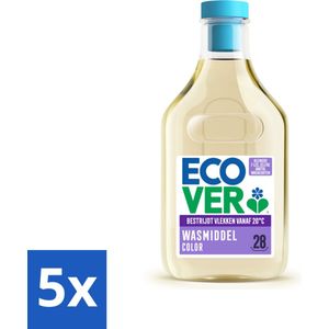 5 x Ecover - Vloeibaar wasmiddel - Color - Appelbloesem & Freesia - 1 liter - 28 wasbeurten - Vloeibaar Wasmiddel - Kleuren Herstellen - Vlekken Verwijderen - Biologisch Afbreekbaar - Plantaardig Wasmiddel