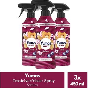 Yumos Textielverfrisser Sakura textielspray verwijdert geuren en laat een frisse geur achter - 3x 450ml