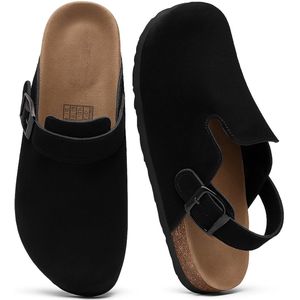 Clogs unisex - Suede clogs - Instappers - Slippers - Clogs - Zwart - 41