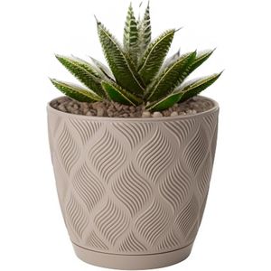 Form Plastic Plantenpot/bloempot New Age - kunststof - beige - D23 x H21 cm - met opvang schotel - rond