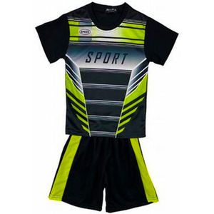 Kinder sport set tenue maat 98/104 tweedelig zwart/groen t-shirt + korte broek unisex mooie kwaliteit