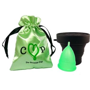 De Groene Cup Model III (medium) + sterilisator (zwart) - herbruikbare menstruatiecup - siliconen