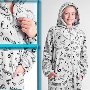 Warme camouflagedonzig fleece pyjama voor jongens en meisjes 7-14 jaar