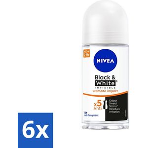 6 x NIVEA - Deodorant Roller - Zwart & Wit Ultieme Impact - 72 Uur Anti-Transpirant - 50 ml - NIVEA Deodorant - Anti-transpirant - Deodorant Roller - Anti-vlekkentechnologie - 72 Uur Bescherming
