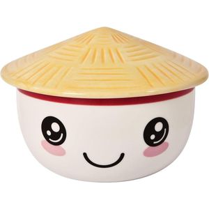 Kawaii Ramen Kom met Deksel voor Anime Fans - Graan Schaal Rond Bedrukt 550 ml Keramiek Wit Schalen set