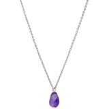 Lucardi Dames Stalen ketting met amethyst - Ketting - Staal - Zilverkleurig - 45 cm