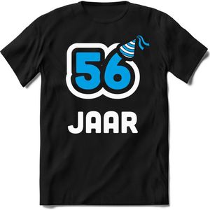 56 Jaar Feest kado T-Shirt Heren / Dames - Perfect Verjaardag Cadeau Shirt - Wit / Blauw - Maat XL