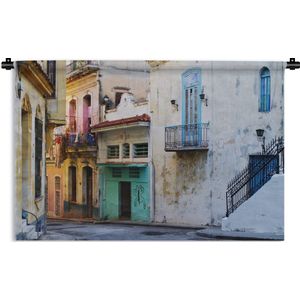 Wandkleed Cuba - Kleurrijke straat in de Cubaanse hoofdstad Havana Wandkleed katoen 90x60 cm - Wandtapijt met foto