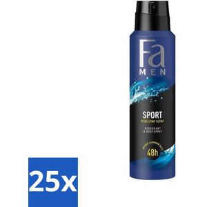 25 x Fa Men - Sport - Deodorant Spray - Vitaliserende Geur - 150 ml - Sport Deodorant Spray - Energieke Geur - Frisse Geur - Langdurige Frisheid - Antiwittestrepen
