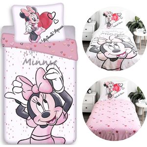 Disney - Minnie Mouse - Dekbedovertrek - Wit-roze - 140x200 cm + 70x90 cm - 100% Katoen