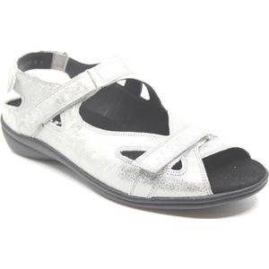 Durea, 7258 216 6683, Zilver kleurige dames sandalen met klittenband sluiting