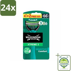 Wilkinson - Wegwerpscheermesjes - Xtreme 3 Sensitive Comfort - Voor Gevoelige Huid - 6 mesjes - Voordeelverpakking - 24 stuks - Wegwerpscheermesjes - Scheermesjes