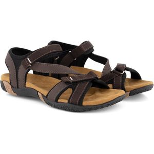 Travelin' Helsem - PU leren Dames sandaal - Wandelsandalen met profielzool - Bruin leer - Maat 40