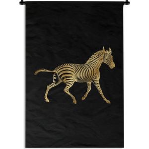 Wandkleed Vintage Afrikaanse dieren - Vintage afbeelding van een Afrikaanse zebra in het goud op een zwarte achtergrond Wandkleed katoen 90x135 cm - Wandtapijt met foto
