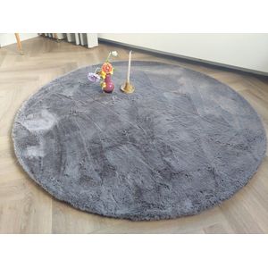 Tapijt direct -Vloerkleed Rabbit fur karpet Antraciet - 170 cm rond - super zacht, 5 kleuren - woonkamer - slaapkamer - karpet voor onder de kerstboom